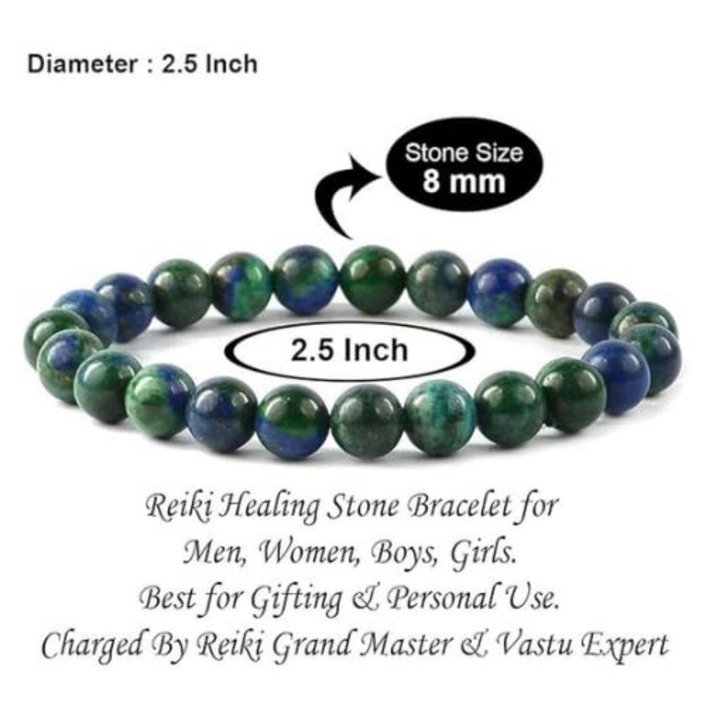 BRAHMAGYAAN Natural Azurite Bracelet – Handmade Azurite Gemstone Bead Stretch Bracelet for Wisdom, Clarity & Everyday Elegance