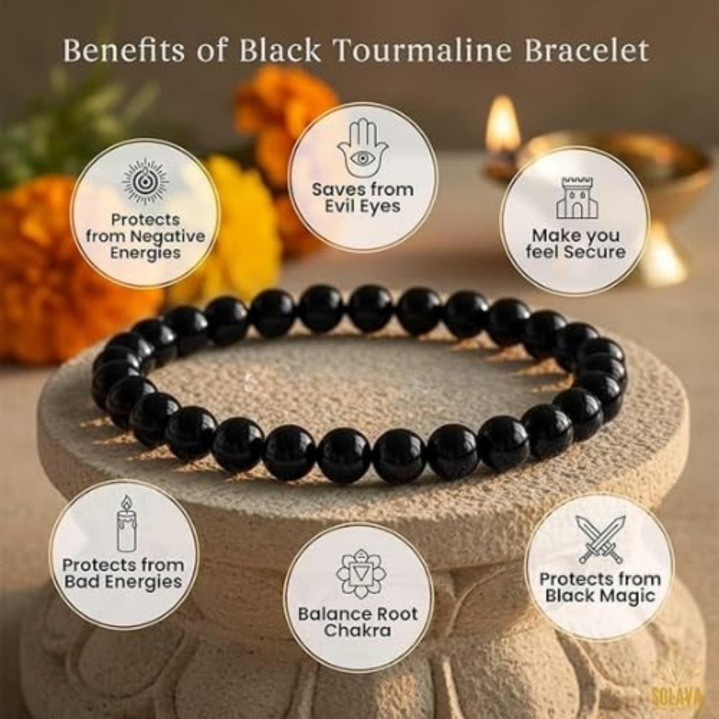 BRAHMAGYAAN Natural Black Tourmaline Bracelet – Handmade Black Gemstone Bead Stretch Bracelet for Protection, Grounding & Everyday Wear