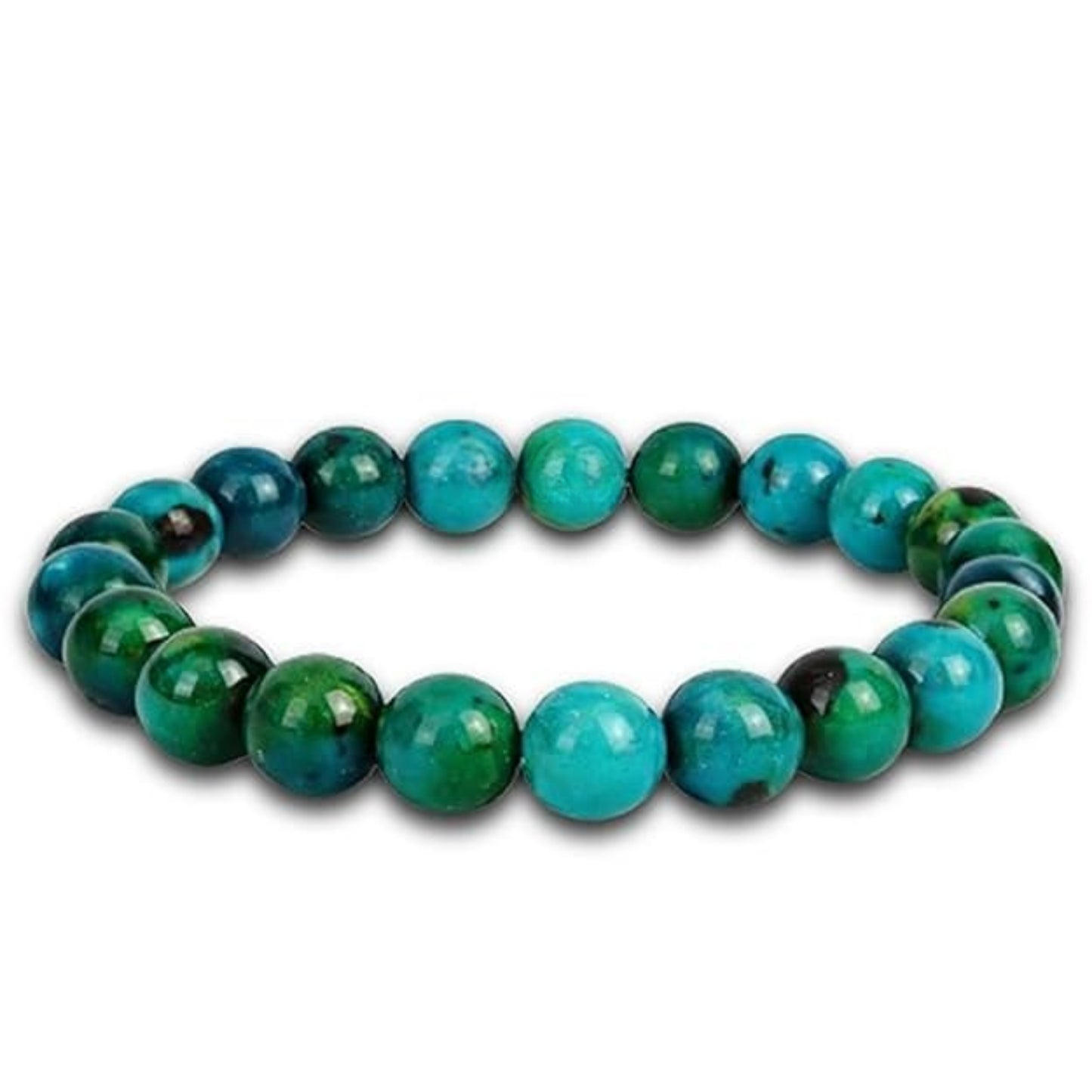 BRAHMAGYAAN Natural Chrysocolla Bracelet – Handmade Blue Green Gemstone Bead Stretch Bracelet for Harmony, Communication & Everyday Elegance