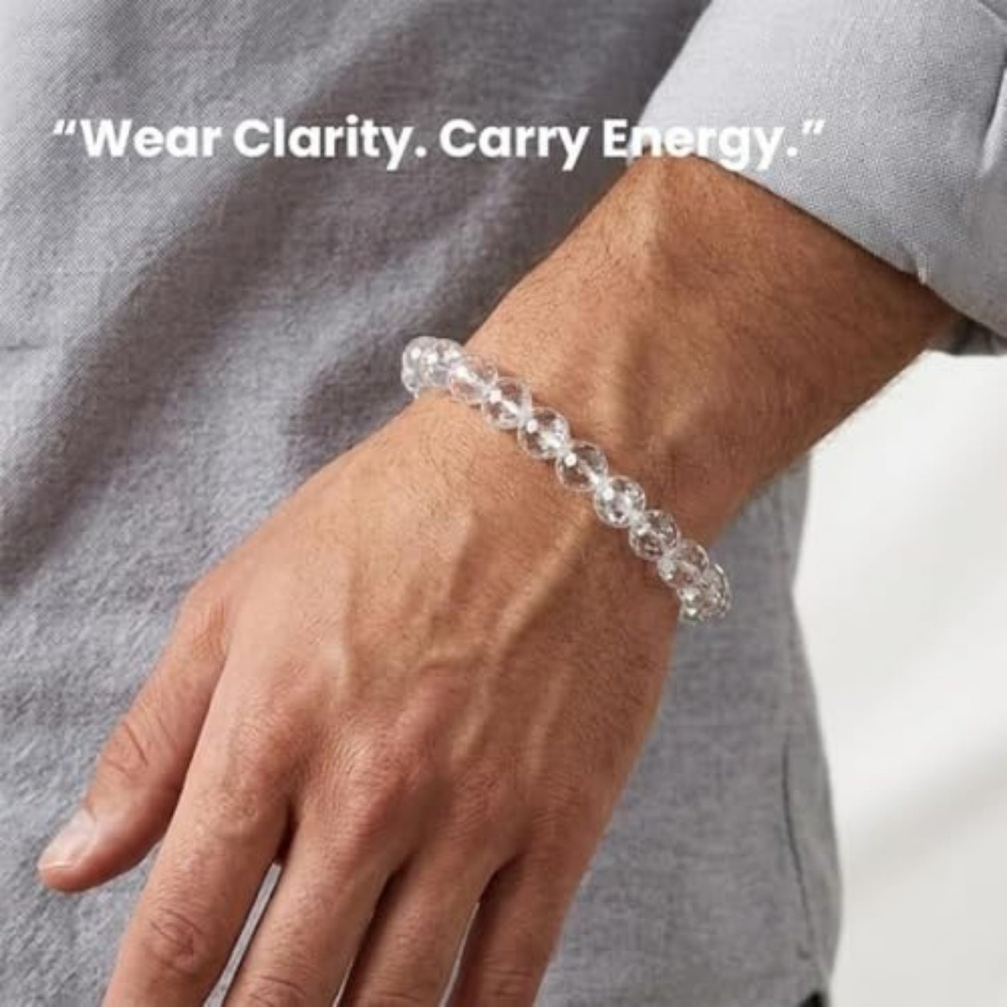 BRAHMAGYAAN Natural Clear Quartz Bracelet – Handmade Crystal Clear Quartz Gemstone Bead Stretch Bracelet for Clarity, Balance & Everyday Elegance