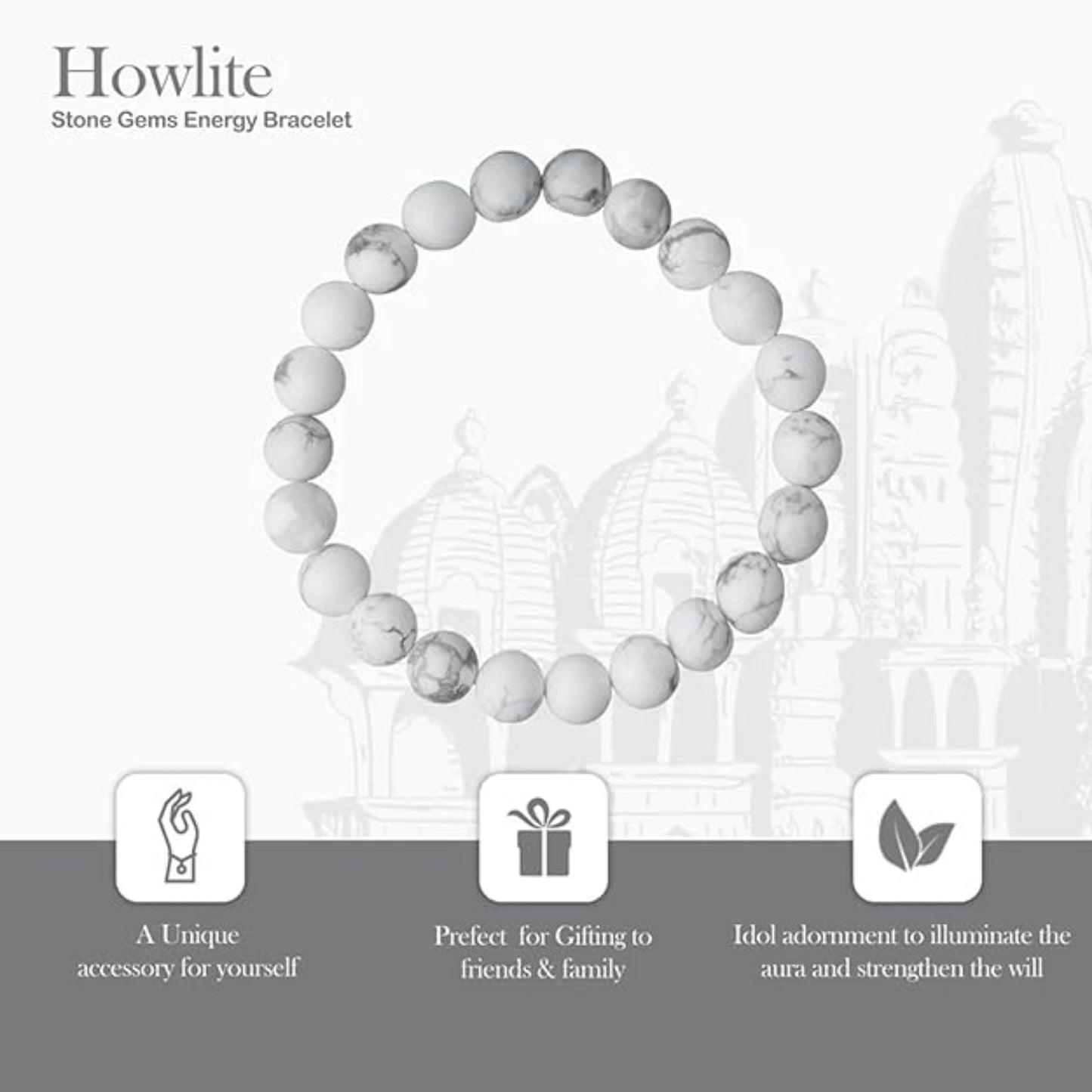 BRAHMAGYAAN Natural Howlite Bracelet – Handmade White Howlite Gemstone Bead Stretch Bracelet for Calmness, Balance & Everyday Elegance
