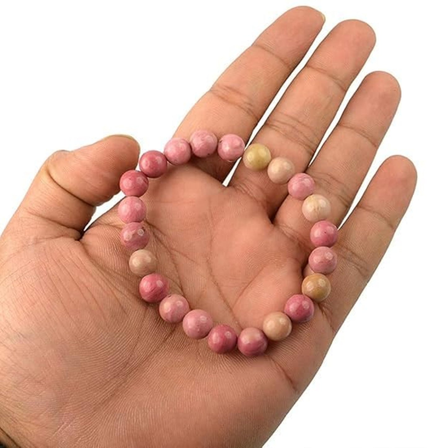 BRAHMAGYAAN Natural Rhodochrosite Bracelet – Handmade Rhodochrosite Gemstone Bead Stretch Bracelet for Love, Compassion & Everyday Elegance