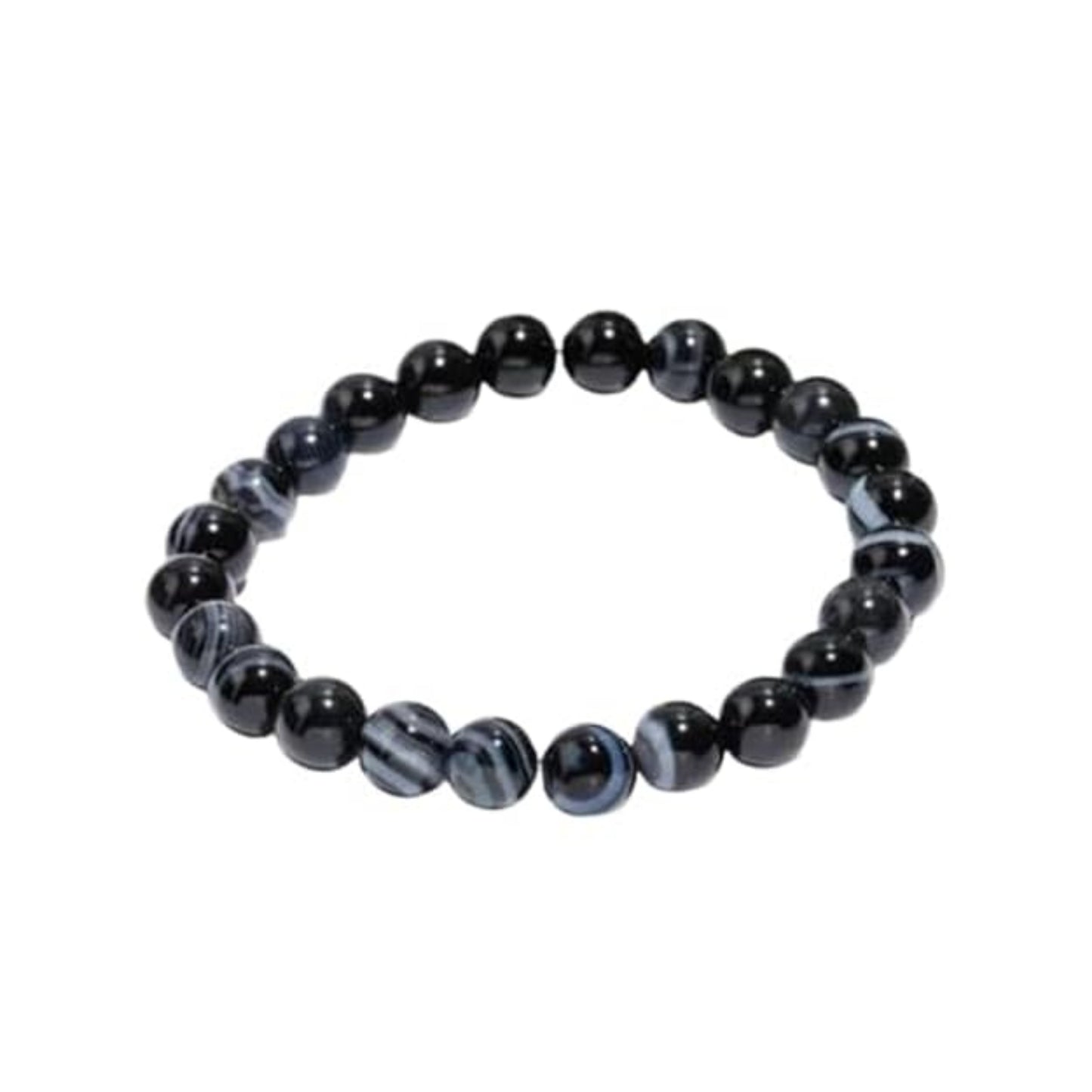 BRAHMAGYAAN Natural Sulemani Agate Bracelet – Handmade Black Agate Gemstone Bead Stretch Bracelet for Protection, Balance & Everyday Elegance
