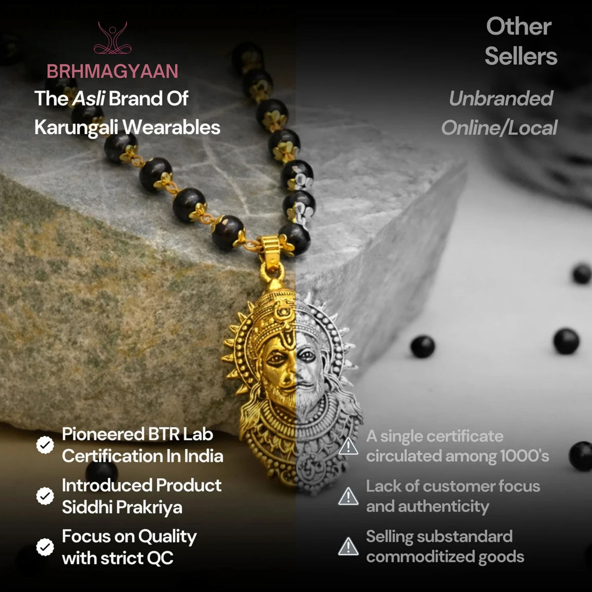 Brhmagyaan Brahmagyaan Gold Plated Bajrangbali Karungali Spiritual Necklace Beads Rudraksha Necklace