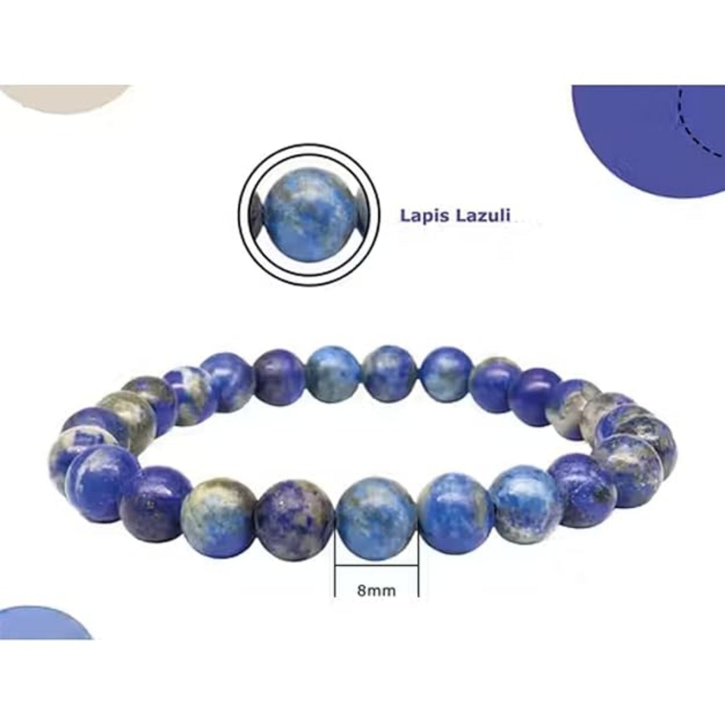 BRAHMAGYAAN Natural Lapis Lazuli Bracelet – Handmade Deep Blue Gemstone Bead Stretch Bracelet for Wisdom, Confidence & Timeless Elegance