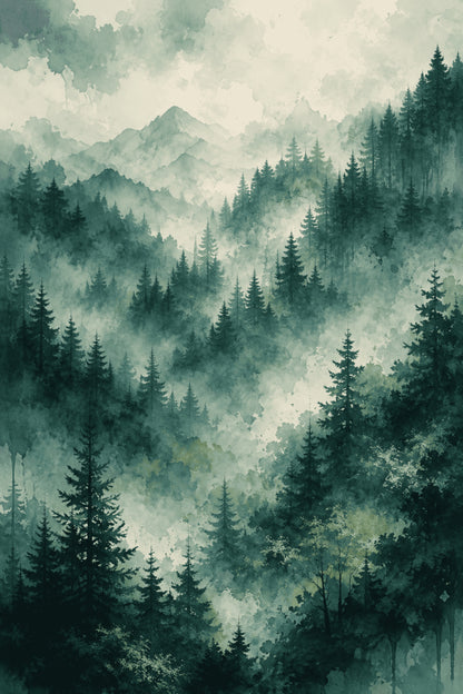 Brhmagyaan Misty Mountain Forest – Nature Vastu Painting for East Direction | Growth, Harmony & Positive Energy