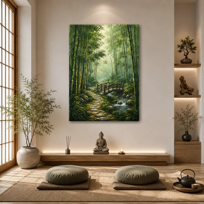 Brhmagyaan Green Reverie – Serene Green Abstract Landscape Painting for Peace, Harmony & Positive Energy