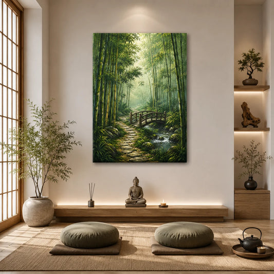 Brhmagyaan Green Reverie – Serene Green Abstract Landscape Painting for Peace, Harmony & Positive Energy