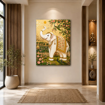 Brhmagyaan White Elephant Painting – Elegant Royal Elephant Wall Art for Home, Office, Living Room & Bedroom Décor