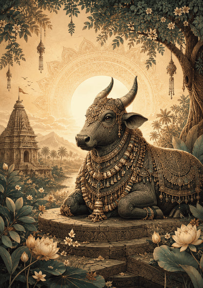 Brhmagyaan Nandi – Sacred Blessings | Divine Lord Shiva Nandi Painting for North-East Direction | Vastu Wall Art