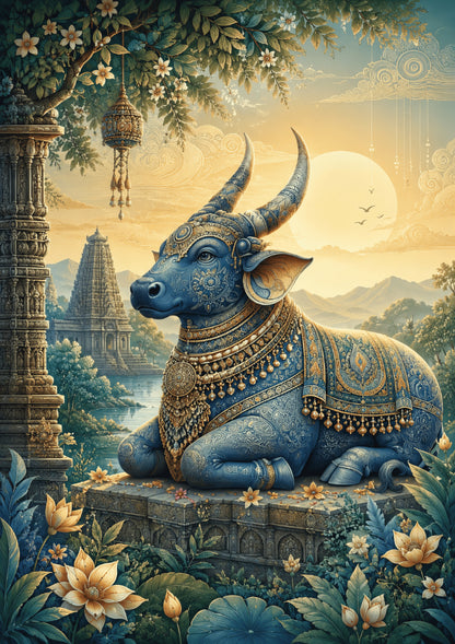 Brhmagyaan Divine Nandi – Sacred Lord Shiva Nandi Painting for North-East Direction | Vastu Wall Art