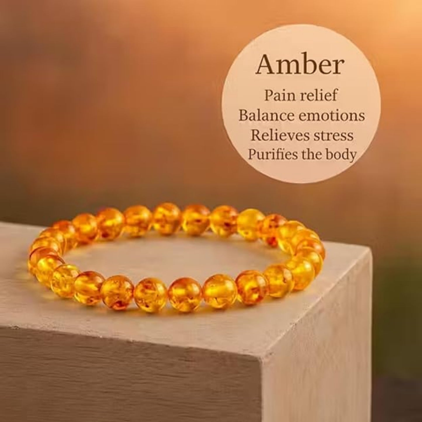 BRAHMAGYAAN Natural Amber Bracelet – Handmade Golden Amber Bead Stretch Bracelet for Warmth, Positivity & Timeless Elegance