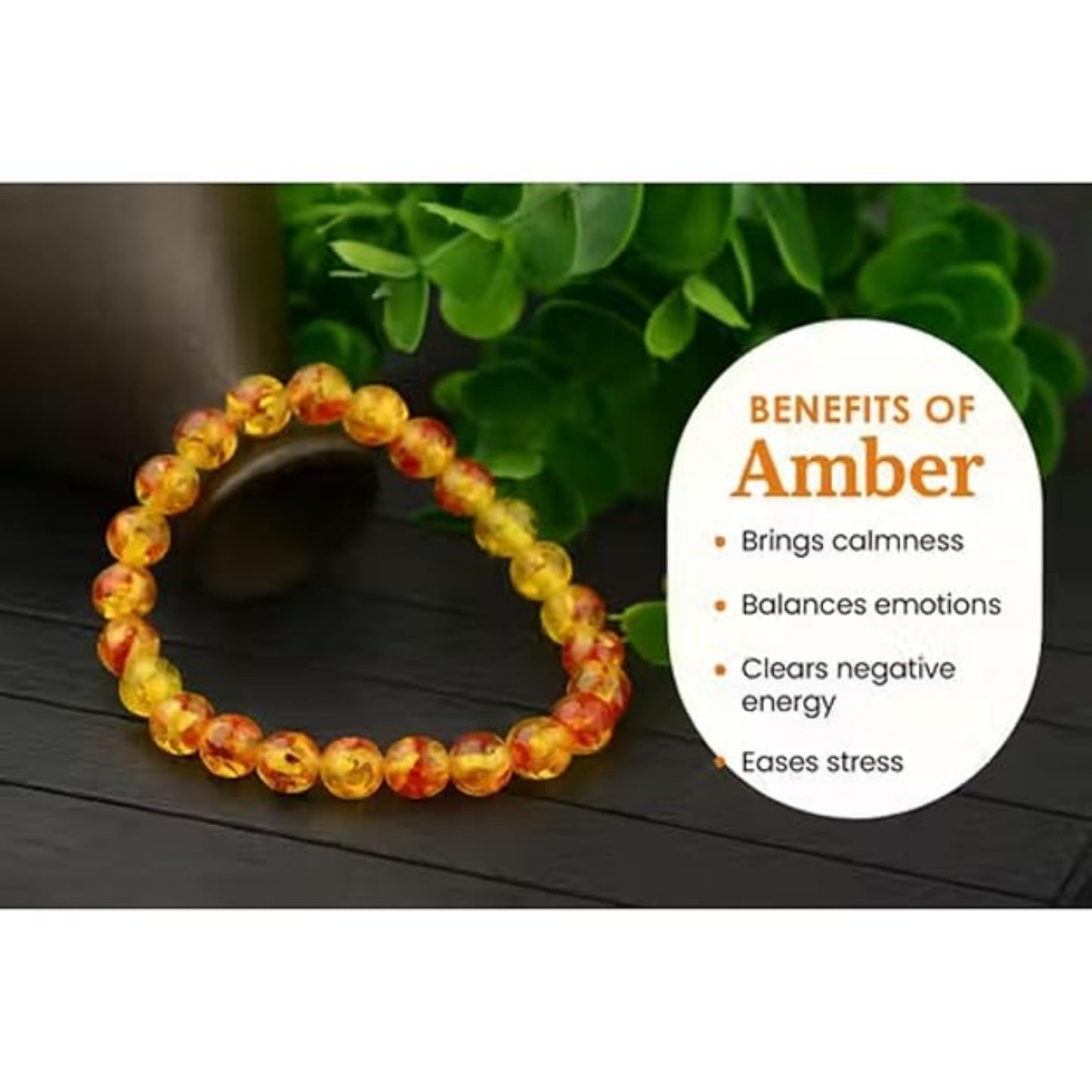 BRAHMAGYAAN Natural Amber Bracelet – Handmade Golden Amber Bead Stretch Bracelet for Warmth, Positivity & Timeless Elegance