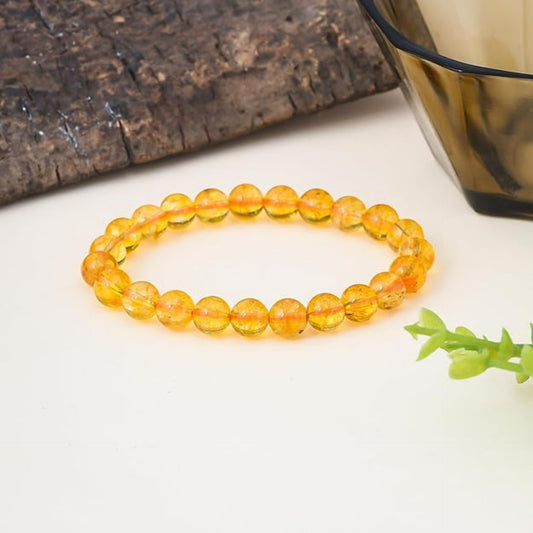 BRAHMAGYAAN Natural Citrine Bracelet – Handmade Yellow Gemstone Bead Stretch Bracelet for Abundance, Positivity & Everyday Elegance