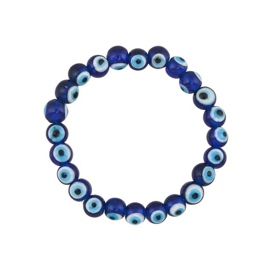 Brhmagyaan Evil Eye Blue Glass Bead Stretch Bracelet – Handmade Protection & Good Luck Charm