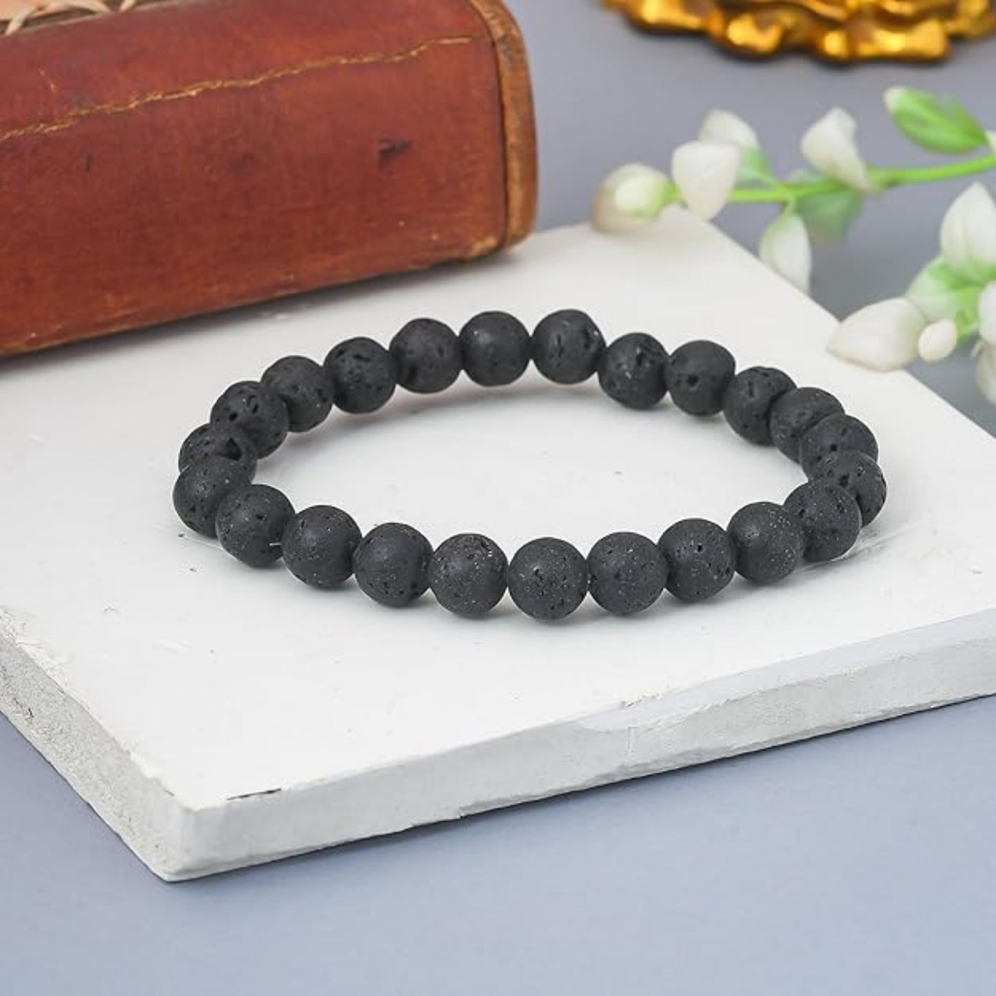 BRAHMAGYAAN Natural Lava Stone Bracelet – Handmade Volcanic Bead Stretch Bracelet for Strength, Grounding & Everyday Wear