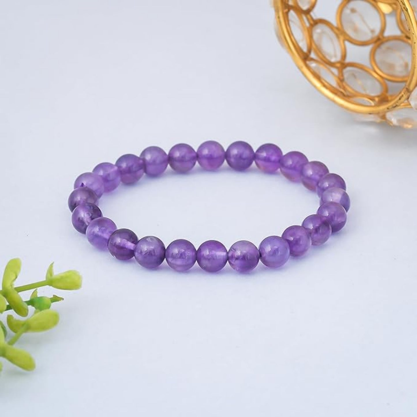 BRAHMAGYAAN Natural Amethyst Bracelet – Handmade Amethyst Gemstone Bead Stretch Bracelet for Calmness, Clarity & Everyday Elegance