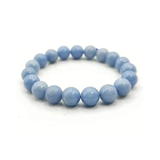 BRAHMAGYAAN Natural Angelite Bracelet – Handmade Blue Angelite Gemstone Bead Stretch Bracelet for Peace, Serenity & Everyday Elegance