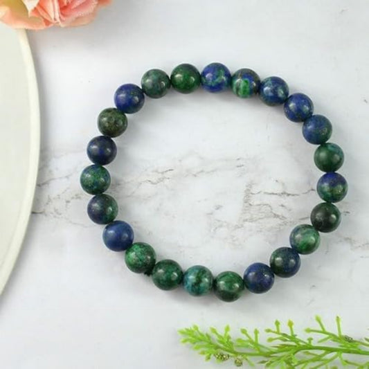 BRAHMAGYAAN Natural Azurite Bracelet – Handmade Azurite Gemstone Bead Stretch Bracelet for Wisdom, Clarity & Everyday Elegance