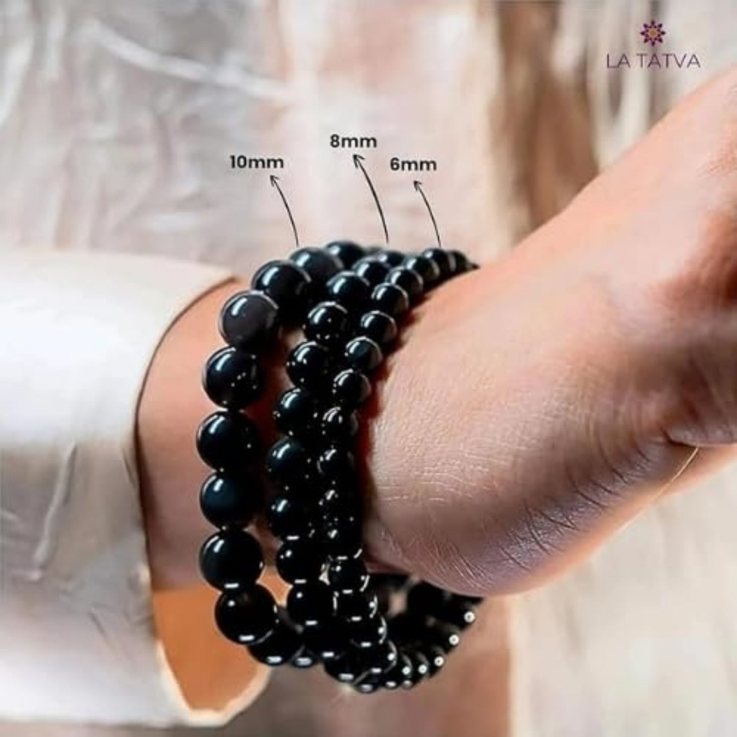 BRAHMAGYAAN Natural Black Obsidian Bracelet – Handmade Black Obsidian Gemstone Bead Stretch Bracelet for Protection, Strength & Everyday Elegance