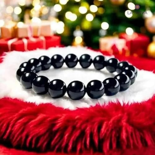 BRAHMAGYAAN Natural Black Obsidian Bracelet – Handmade Black Obsidian Gemstone Bead Stretch Bracelet for Protection, Strength & Everyday Elegance