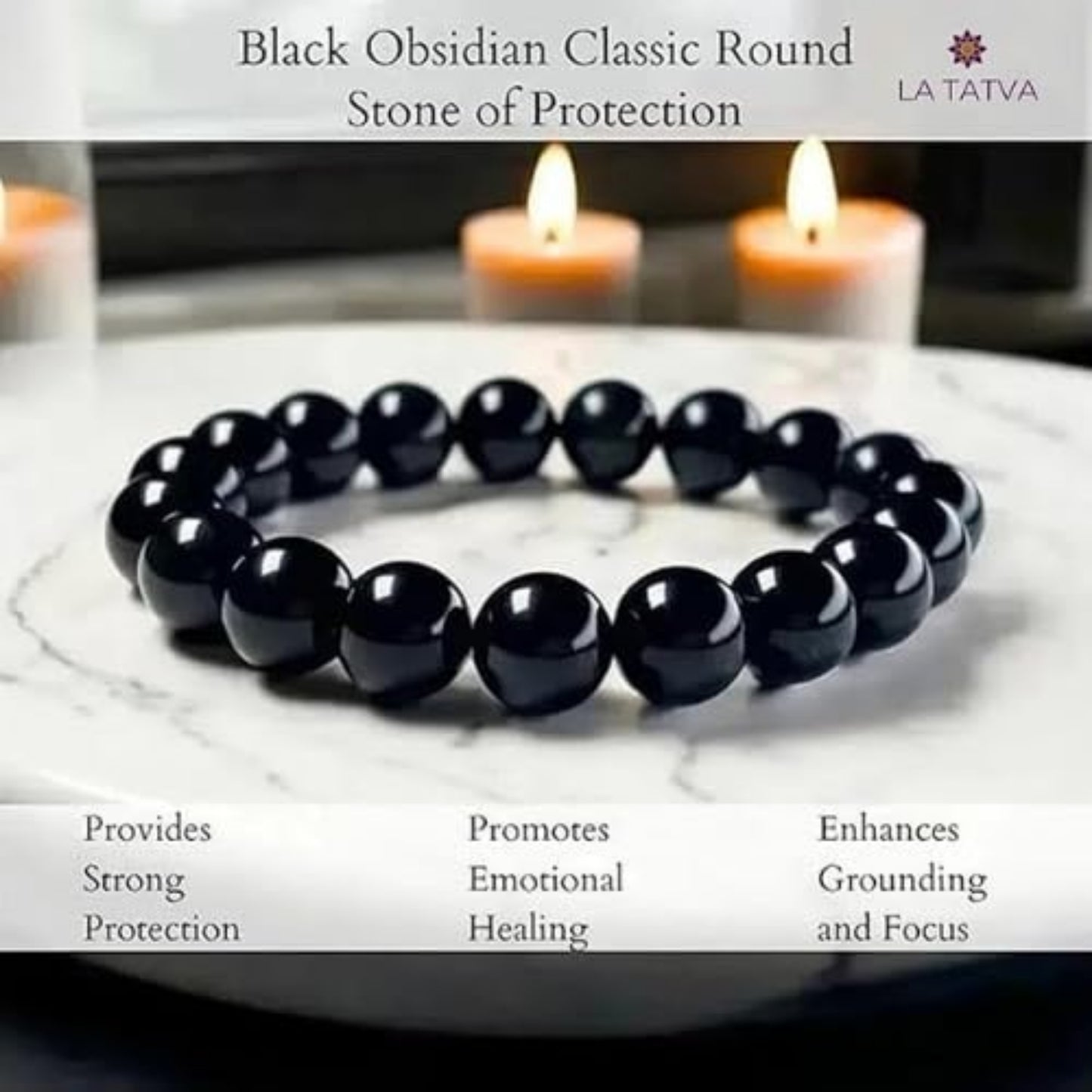 BRAHMAGYAAN Natural Black Obsidian Bracelet – Handmade Black Obsidian Gemstone Bead Stretch Bracelet for Protection, Strength & Everyday Elegance