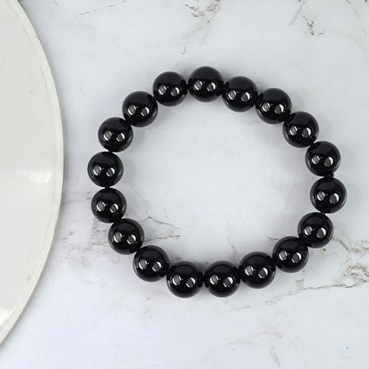 BRAHMAGYAAN Natural Black Onyx Bracelet – Handmade Black Onyx Gemstone Bead Stretch Bracelet for Strength, Confidence & Everyday Elegance