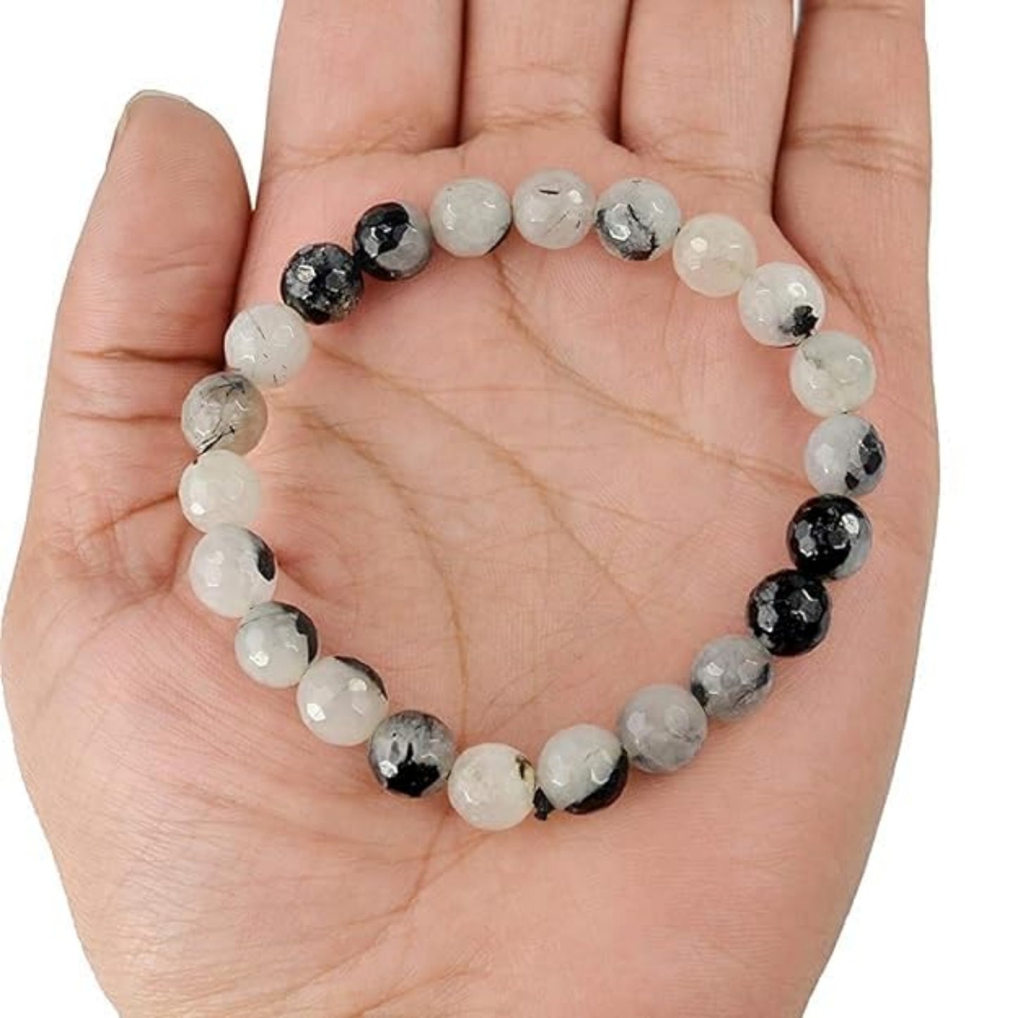 BRAHMAGYAAN Natural Black Rutilated Quartz Bracelet – Handmade Black Rutilated Quartz Gemstone Bead Stretch Bracelet for Clarity, Protection & Everyday Elegance