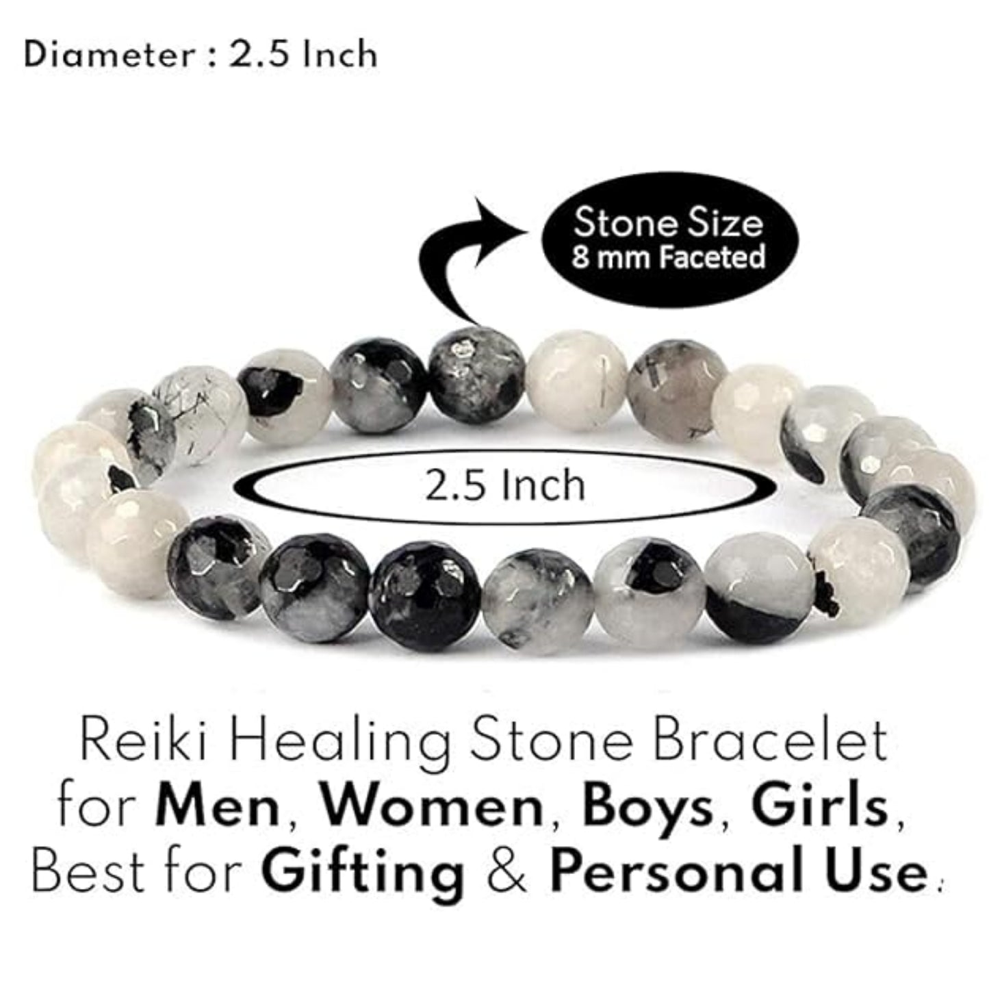 BRAHMAGYAAN Natural Black Rutilated Quartz Bracelet – Handmade Black Rutilated Quartz Gemstone Bead Stretch Bracelet for Clarity, Protection & Everyday Elegance