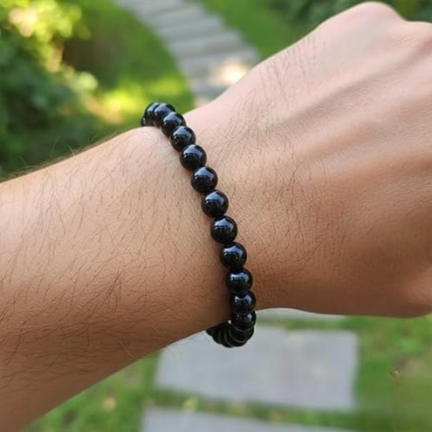 BRAHMAGYAAN Natural Black Tourmaline Bracelet – Handmade Black Gemstone Bead Stretch Bracelet for Protection, Grounding & Everyday Wear