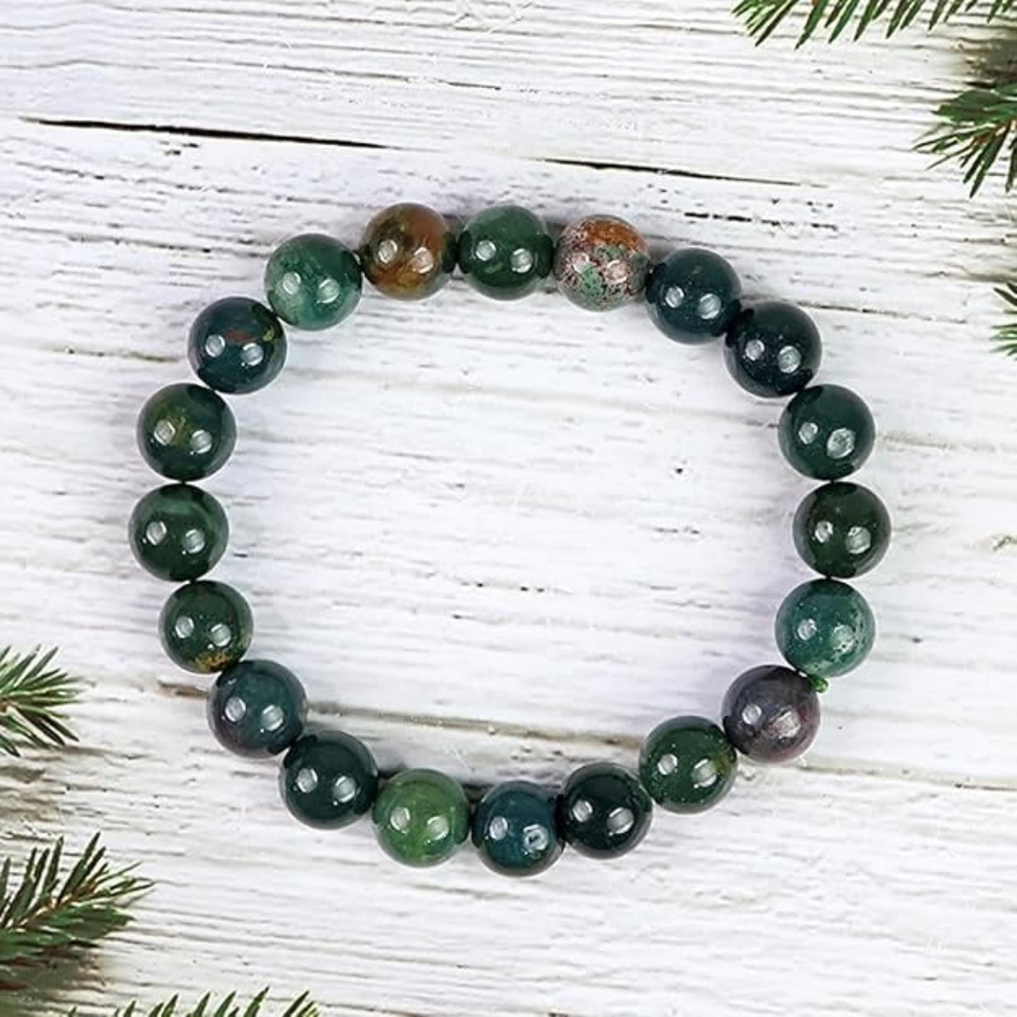 BRAHMAGYAAN Natural Bloodstone Bracelet – Handmade Bloodstone Gemstone Bead Stretch Bracelet for Strength, Courage & Everyday Elegance