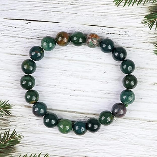 BRAHMAGYAAN Natural Bloodstone Bracelet – Handmade Bloodstone Gemstone Bead Stretch Bracelet for Strength, Courage & Everyday Elegance