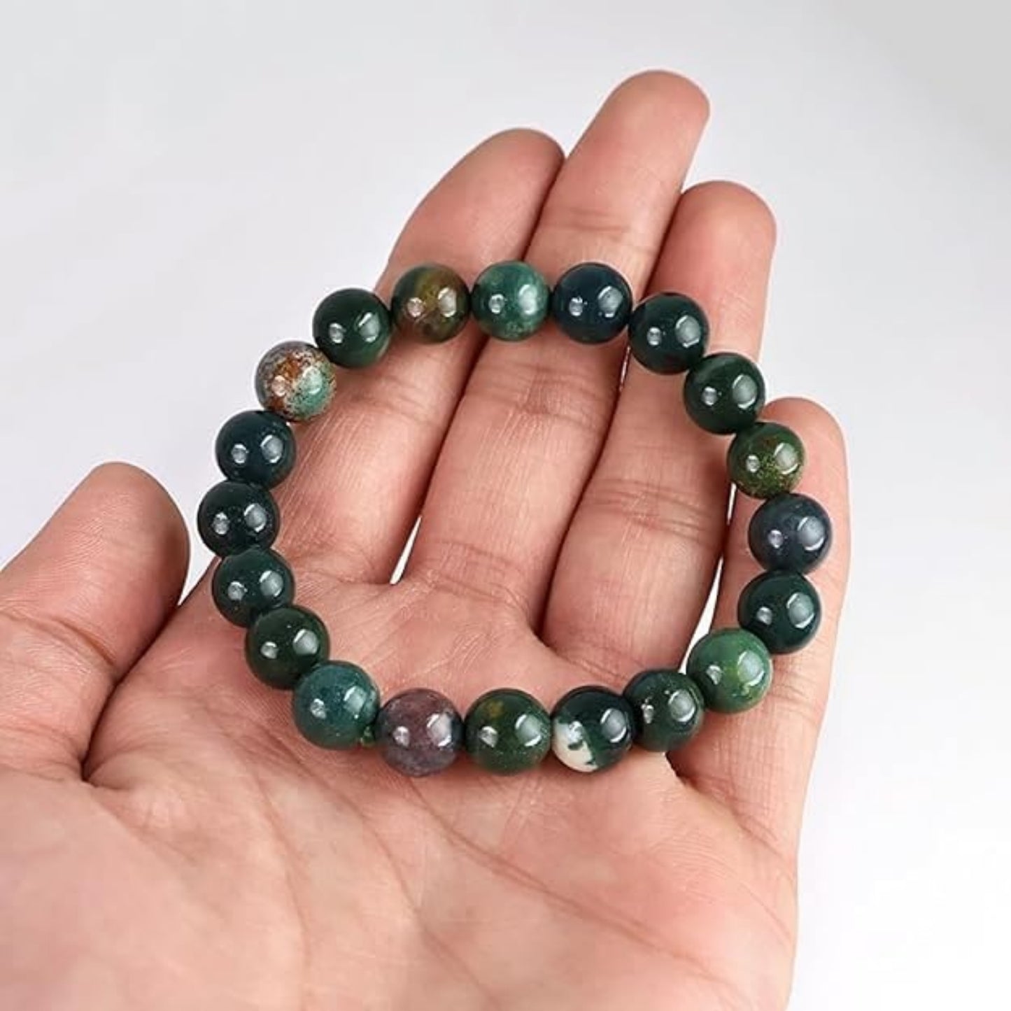 BRAHMAGYAAN Natural Bloodstone Bracelet – Handmade Bloodstone Gemstone Bead Stretch Bracelet for Strength, Courage & Everyday Elegance