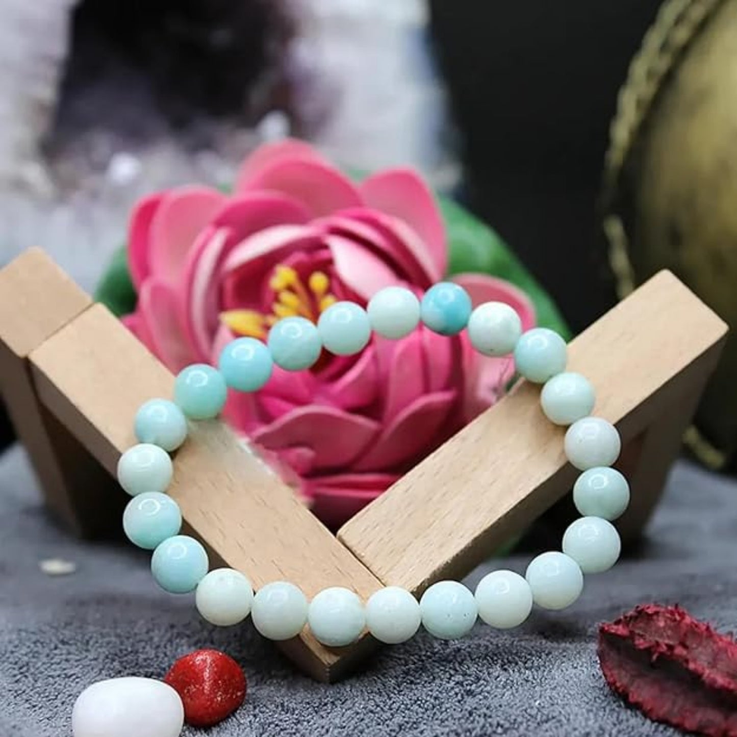 BRAHMAGYAAN Natural Blue Amazonite Bracelet – Handmade Blue Amazonite Gemstone Bead Stretch Bracelet for Harmony, Confidence & Everyday Elegance