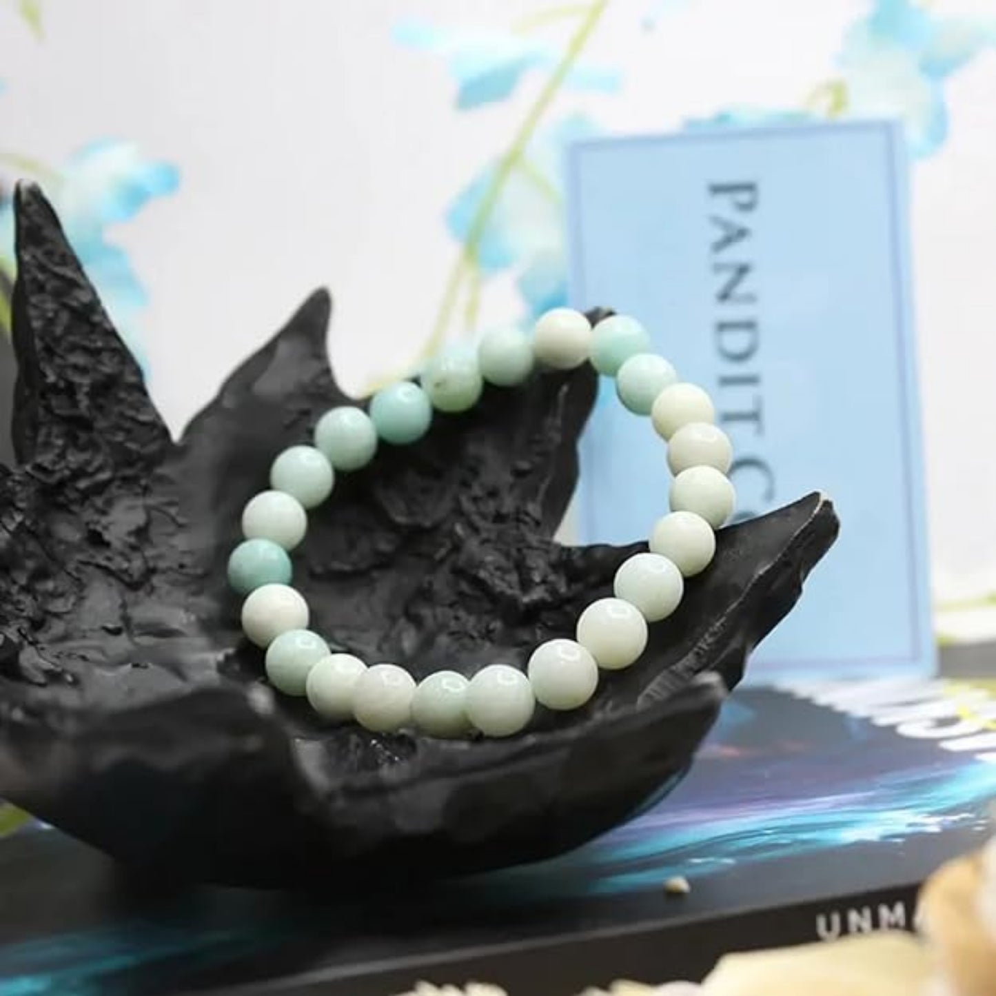 BRAHMAGYAAN Natural Blue Amazonite Bracelet – Handmade Blue Amazonite Gemstone Bead Stretch Bracelet for Harmony, Confidence & Everyday Elegance