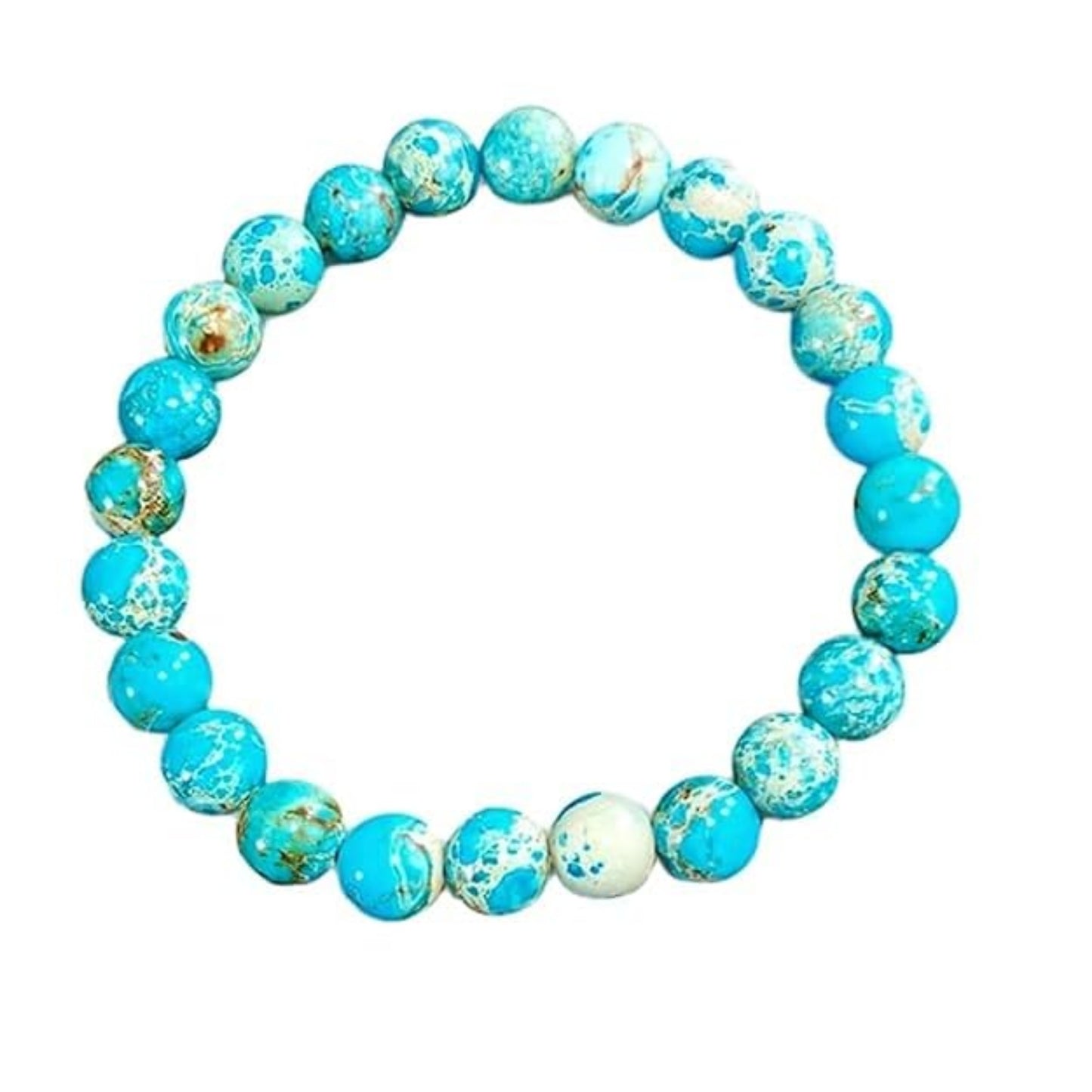 BRAHMAGYAAN Natural Blue Imperial Jasper Bracelet – Handmade Blue Gemstone Bead Stretch Bracelet for Serenity, Balance & Everyday Elegance