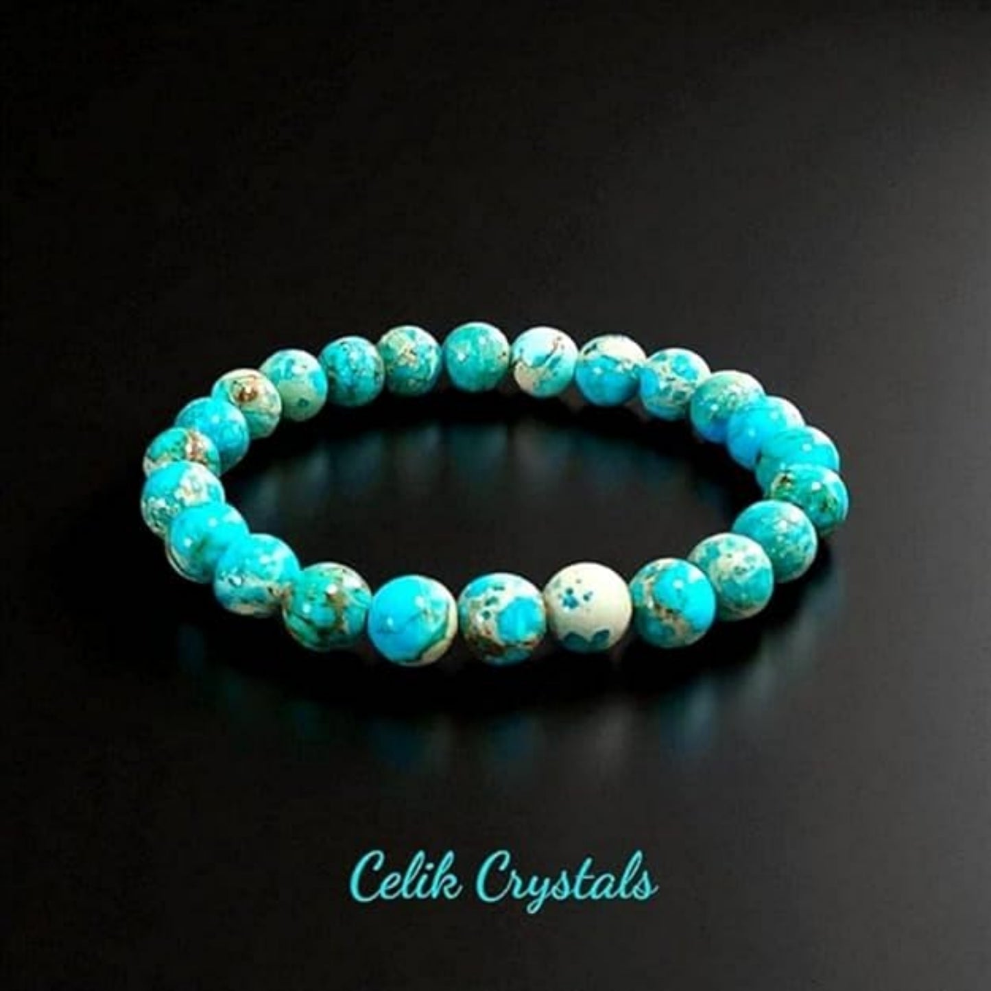 BRAHMAGYAAN Natural Blue Imperial Jasper Bracelet – Handmade Blue Gemstone Bead Stretch Bracelet for Serenity, Balance & Everyday Elegance