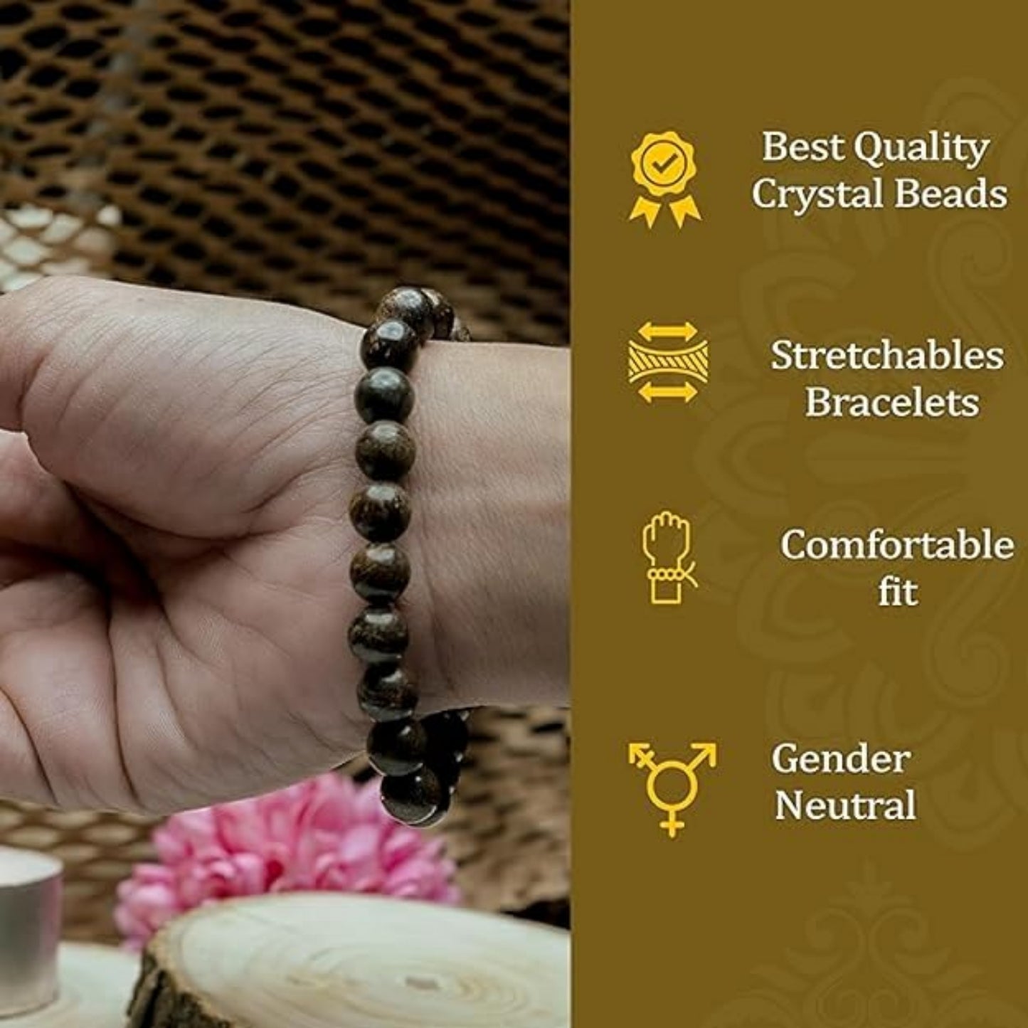 BRAHMAGYAAN Natural Bronzite Bracelet – Handmade Bronzite Gemstone Bead Stretch Bracelet for Confidence, Stability & Everyday Elegance