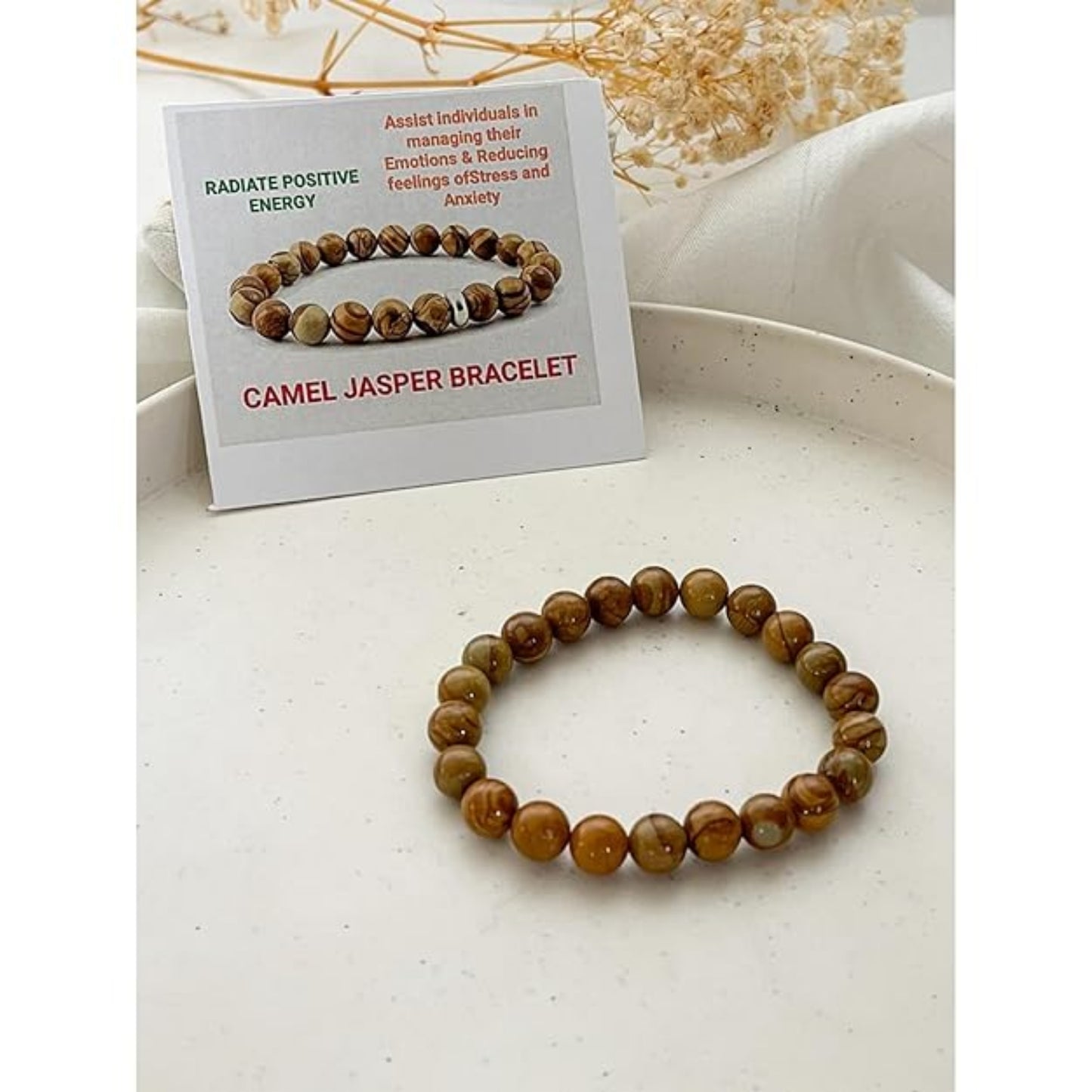 BRAHMAGYAAN Natural Camel Jasper Bracelet – Handmade Earth-Tone Jasper Gemstone Bead Stretch Bracelet for Stability, Strength & Everyday Elegance