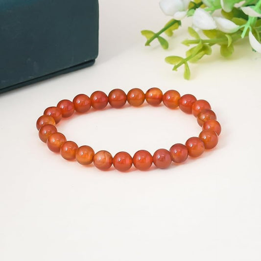 BRAHMAGYAAN Natural Carnelian Bracelet – Handmade Carnelian Gemstone Bead Stretch Bracelet for Courage, Vitality & Everyday Elegance