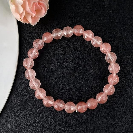 BRAHMAGYAAN Natural Cherry Quartz Bracelet – Handmade Pink Gemstone Bead Stretch Bracelet for Positivity, Joy & Everyday Elegance