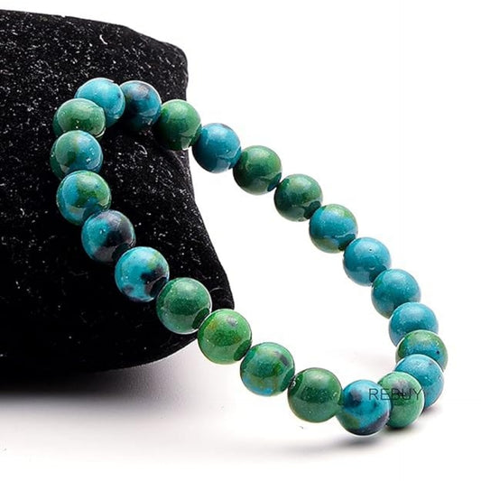 BRAHMAGYAAN Natural Chrysocolla Bracelet – Handmade Blue Green Gemstone Bead Stretch Bracelet for Harmony, Communication & Everyday Elegance