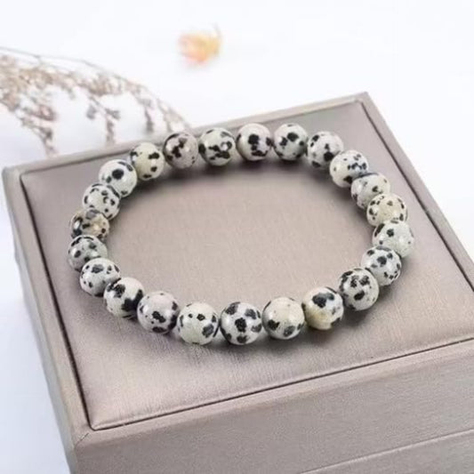 BRAHMAGYAAN Natural Dalmatian Jasper Bracelet – Handmade Dalmatian Jasper Gemstone Bead Stretch Bracelet for Joy, Balance & Everyday Elegance