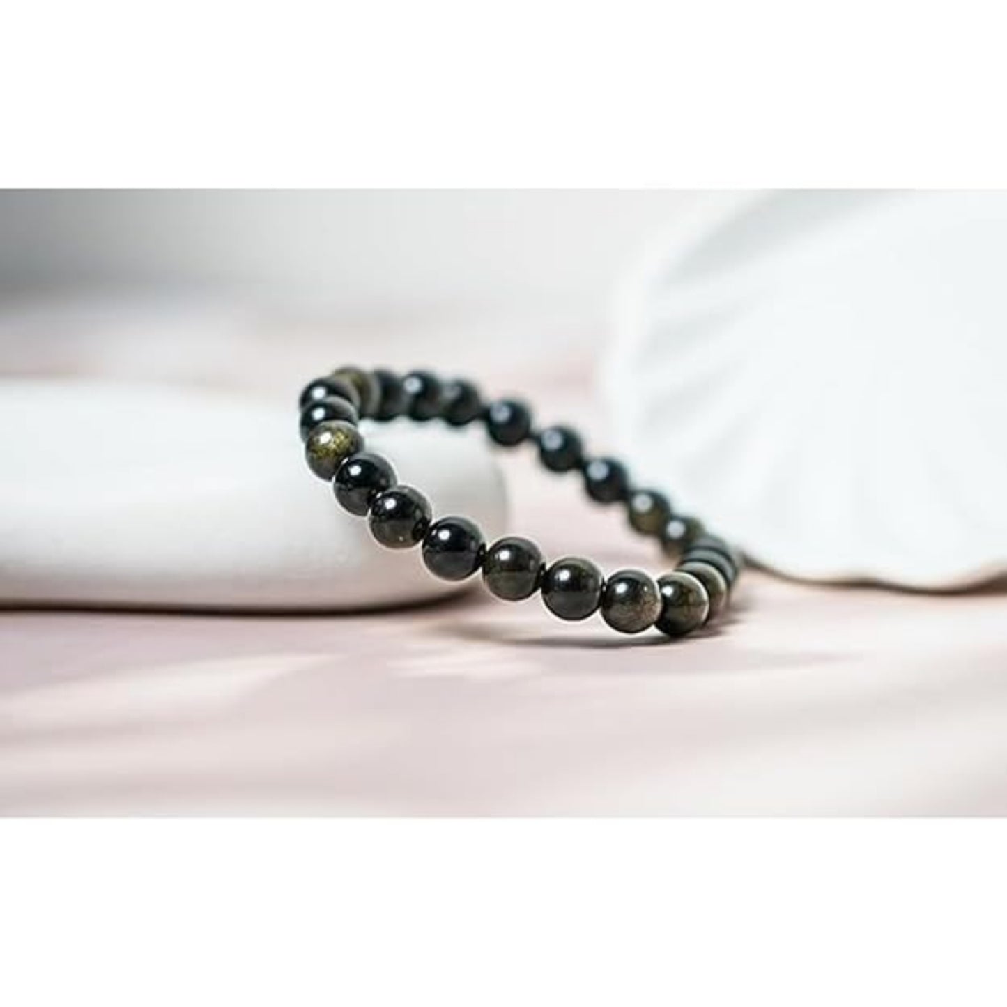 BRAHMAGYAAN Natural Golden Obsidian Bracelet – Handmade Golden Sheen Obsidian Gemstone Bead Stretch Bracelet for Protection, Confidence & Everyday Elegance