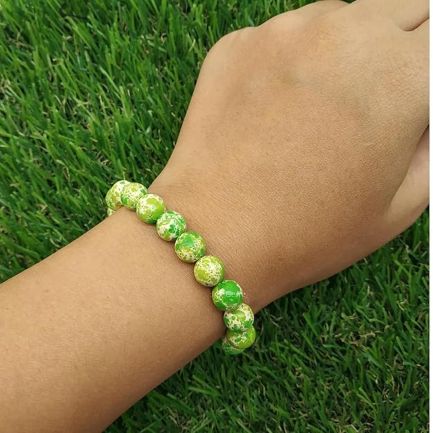 BRAHMAGYAAN Natural Green Imperial Jasper Bracelet – Handmade Green Gemstone Bead Stretch Bracelet for Harmony, Strength & Everyday Elegance