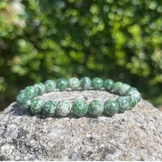 BRAHMAGYAAN Natural Green Spot Jasper Bracelet – Handmade Green Spot Jasper Gemstone Bead Stretch Bracelet for Stability, Growth & Everyday Elegance