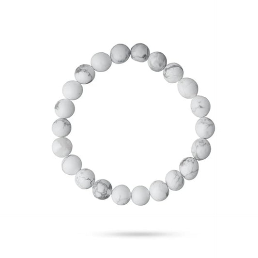 BRAHMAGYAAN Natural Howlite Bracelet – Handmade White Howlite Gemstone Bead Stretch Bracelet for Calmness, Balance & Everyday Elegance
