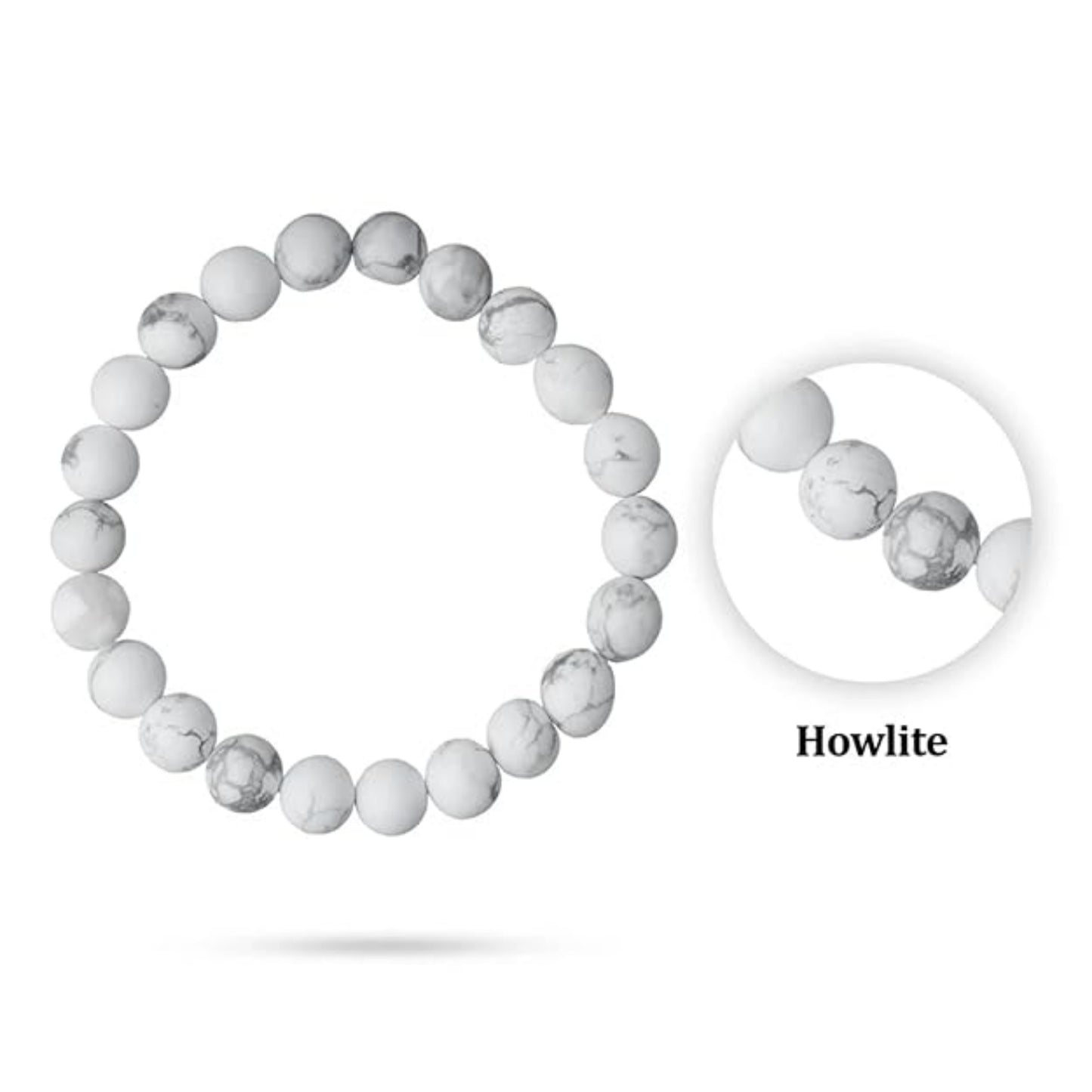 BRAHMAGYAAN Natural Howlite Bracelet – Handmade White Howlite Gemstone Bead Stretch Bracelet for Calmness, Balance & Everyday Elegance