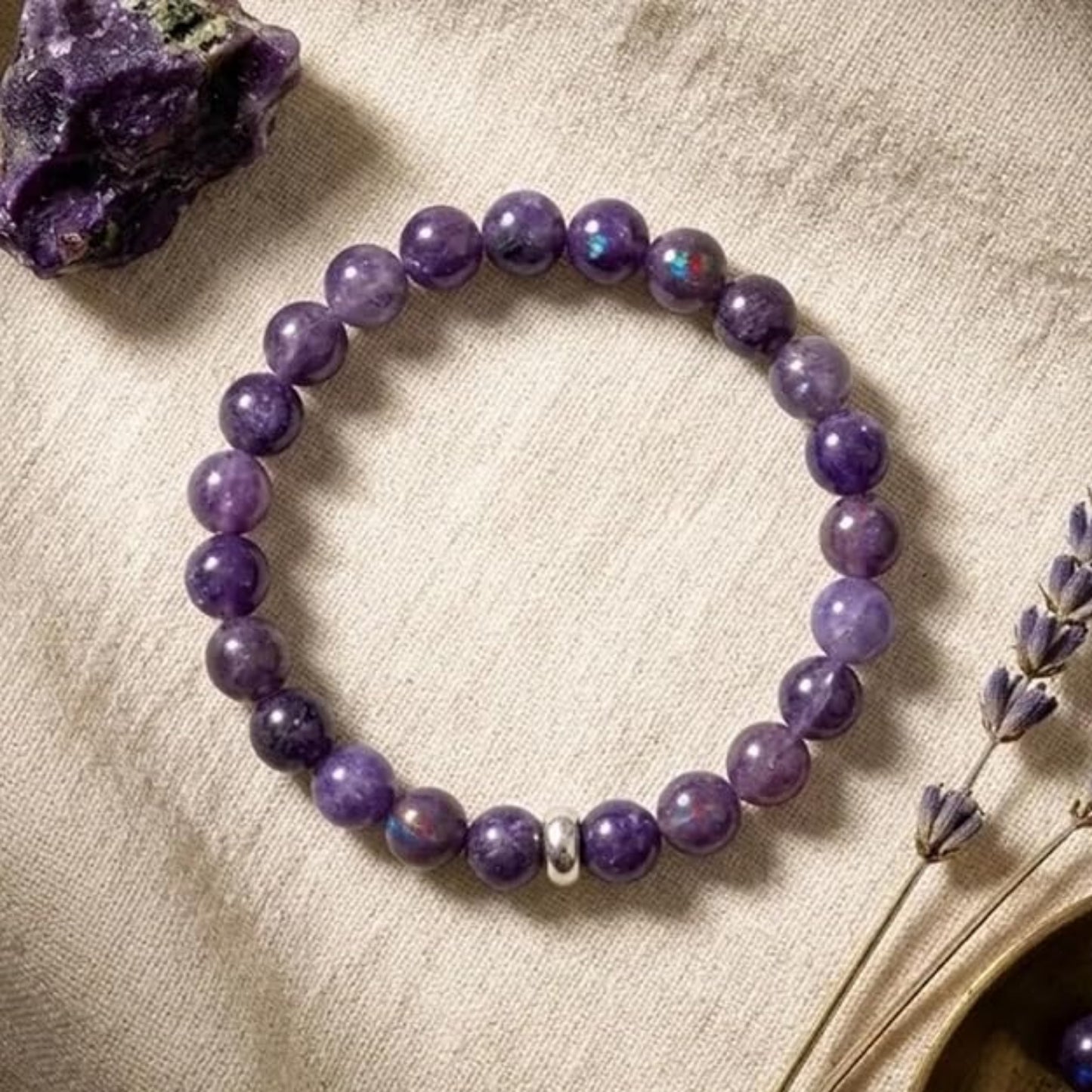 BRAHMAGYAAN Natural Lepidolite Bracelet – Handmade Purple Lepidolite Gemstone Bead Stretch Bracelet for Calmness, Balance & Everyday Elegance