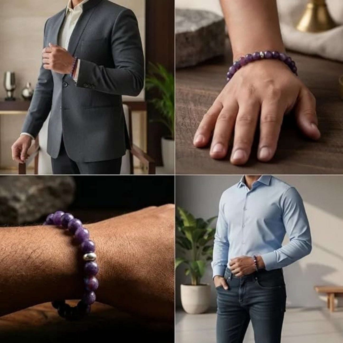 BRAHMAGYAAN Natural Lepidolite Bracelet – Handmade Purple Lepidolite Gemstone Bead Stretch Bracelet for Calmness, Balance & Everyday Elegance